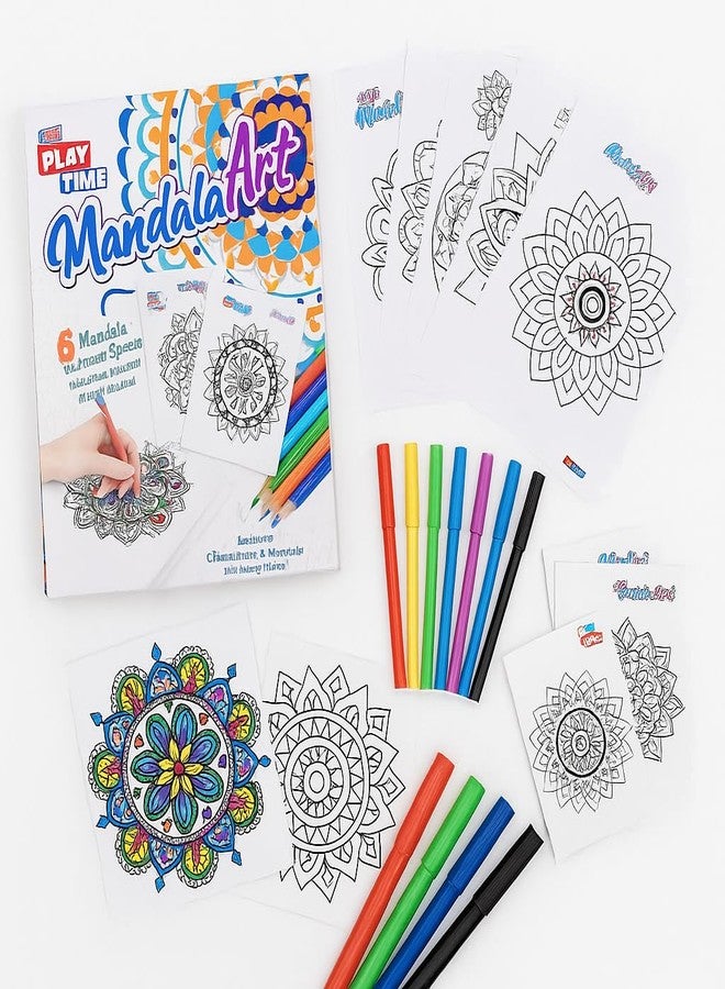 Fun4you مجموعة فن الرسم والتلوين Fun4you FunPlay Mandala للأطفال والكبار، تتضمن أقلام تلوين متعددة الألوان، وأوراق رسم، وقواعد أكواب، وعلاقات جدارية، مجموعة أنشطة الرسم والتلوين للبنات والأولاد - Image 1